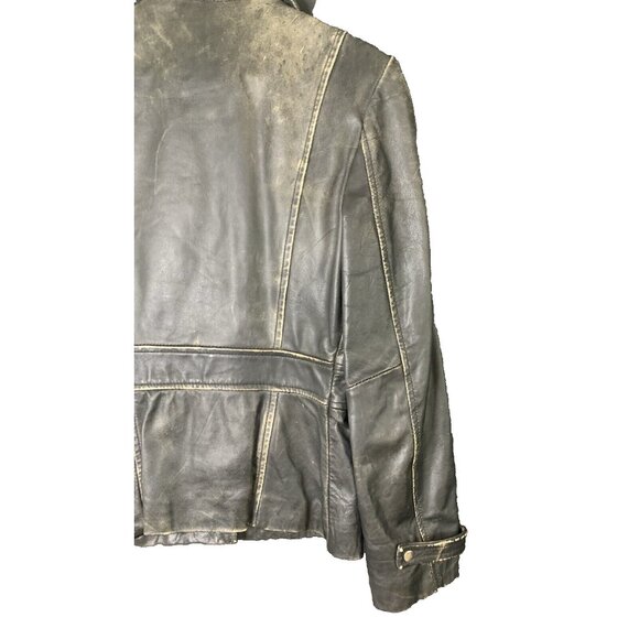 Vintage F & Co Distressed Black Leather Jacket Made in Spain Mod Womens 38 EUC - Picture 11 of 16